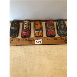 Lot of 5 litho tin cars, trucks 1950's