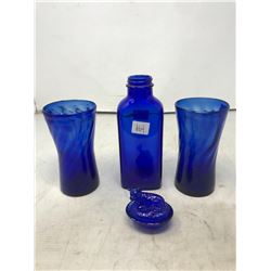 Cobalt Blue Drink Glasses, Miniature Cow On The Nest, Bottle