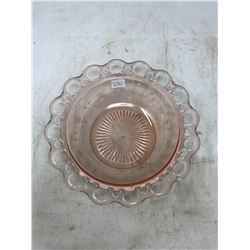 Pink Ribbon Depression Glass Bowl - Etched Sides