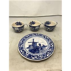 DELFT Blue & White Plate, Blue Willow Cups