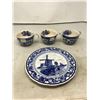 Image 1 : DELFT Blue & White Plate, Blue Willow Cups