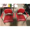 Image 2 : One Pair Of Mid Century Modern Red Vinyl Industrial Arm Chairs