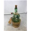 Image 1 : Green Glass Coal Oil Lamp And Italian Wicker Wrap Wine Bottle
