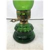 Image 6 : Green Glass Coal Oil Lamp And Italian Wicker Wrap Wine Bottle
