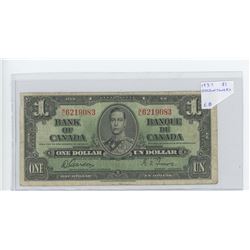 1937 $1. Gordon-Towers signatures. Wide Signature Panel. BC-21c. N/L prefix. F-12.