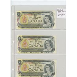 Lot of 3 1973 $1 notes with Consecutive Serial Numbers: ACT4524580, ACT4524581, ACT4524582.