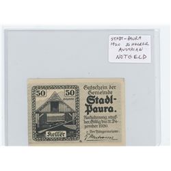 Austrian Notgeld. Stadt-Paura, 1920 50 Heller. AU.