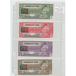 Lot of 4 different Canadian Tire Money Special 75th Anniversary Scrip: 5 cents, 10 cents, 25 cents, 