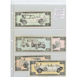Lot of 5 different C.P. Kaufmann Limited Kaufmann Kash Scrip, all with antique automobiles: 1916 Hud