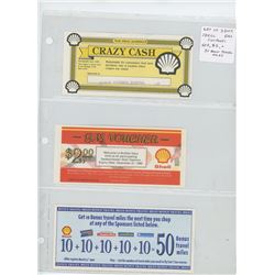 Lot of 3 different Shell Gas Coupons Scrip: 60 cents Crazy Cash; $2 Gas Voucher, 50 Bonus Travel Mil