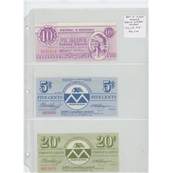 Lot of 3 different Mohawk Service Station Scrip: 5 cents, 10 cents, 20 cents. All Unc.