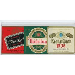 Lot of 3 different Carling-O’Keefe Beer Labels: Black Label, Heidelberg, Kronenbrau 1308. All Unc.