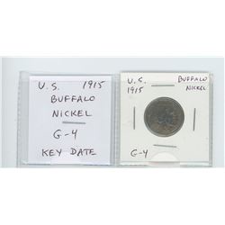 U.S. 1915 Buffalo Nickel 5 cents. Key Date. G-4.