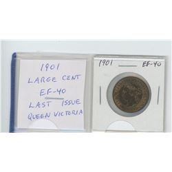 1901 Canadian Victorian Large Cent. EF-40. The last Victorian large cent.