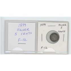 1899 Canadian Victorian silver 5 cents. F-12.