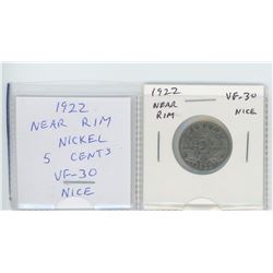 1922 Near Rim nickel 5 cents. VF-30. nice.