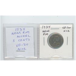 1934 Near Rim nickel 5 cents. VF-20. nice.