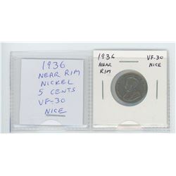 1936 Near Rim nickel 5 cents. VF-30. nice.