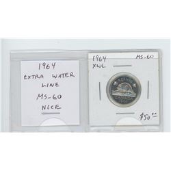 1964 Extra Water Line nickel 5 cents. MS-60. nice.