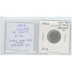 1902 Edward VII silver 10 cents. F-12. First year of issue for the new king.