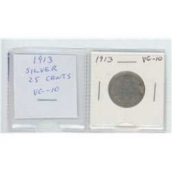 1913 George V silver 25 cents. VG-10.