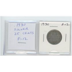 1930 George V silver 25 cents. F-12.