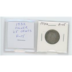 1932 George V silver 25 cents. F-15.