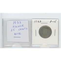 1933 George V silver 25 cents. F-15.