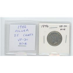 1946 George VI silver 25 cents. VF-30. nice.