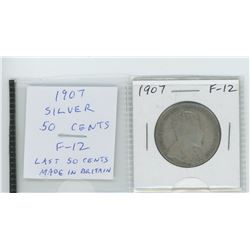 1907 Edward VII silver 50 cents. F-12. The last 50 cents minted in Britain.
