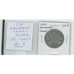 1910 Edwardian Leaves silver 50 cents. VG-8.