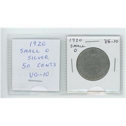 1920 silver 50 cents. Small 0 variety. VG-10.