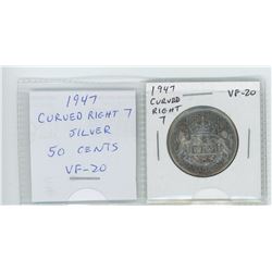 1947 Curved Right 7 silver 50 cents. VF-20.
