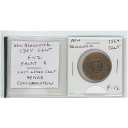 New Brunswick 1864 cent. Short 6 variety. F-12. The last NB large cent issued before Confederation.