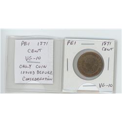 Prince Edward Island 1871 cent. VG-10. The only coin issued by the PEI government before Confederati