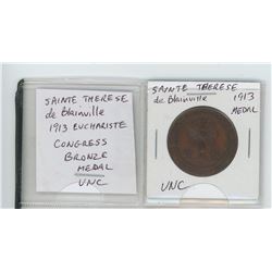 Sainte Therese de Blainville 1913 Euchariste Congress bronze medal. Unc. Scarce.