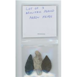Lot of 3 Neolithic Period Arrow Heads.
