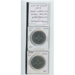 Lot of 2 different 1977 Short Water Lines Nickel Dollars: One Attached Jewel AU, the other Detached 