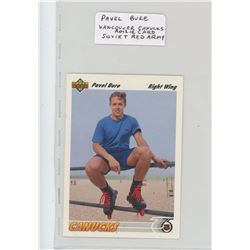 Pavel Bure, NHL Hockey card. Vancouver Canucks with stats of his 3 years playing for Red Army. 1991 