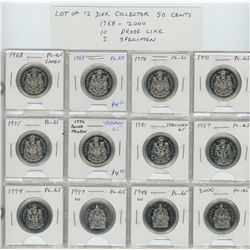 Lot of 12 different Collector 50 cents 1968 – 2000. 1968, 1969, 1970, 1971, 1975, 1976 Round Jewels,