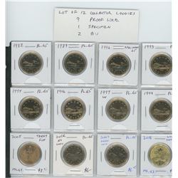 Lot of 12 different Collector Loonies 1988 – 2016. 1988, 1989, 1992, 1993, 1994, 1996, 1997W, 1999, 