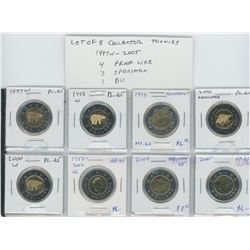 Lot of 8 different Collector Toonies 1997W – 2005. 1997W, 1998W, 1999 Nunavut, 2000 Knowledge, 2000W