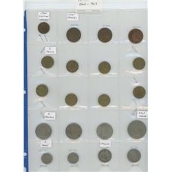 Lot of 20 different British Coins 1860 – 1967. Includes 1860 farthing, half pennies, 3 pence, 2 shil