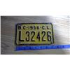 Image 2 : 1956 BC LICENSE PLATE