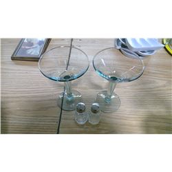 MARTINI GLASSES AND SLAT AND PEPPER SHAKERS