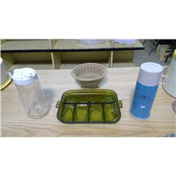 TANG PITCHER, THERMOS, CERAMIC DISH, SERVING PLATTER, VINTAGE CERAMIC JELLY MOLD