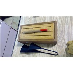 WOODEN INSTRUMENT DRUM AND METAL BELL LIKE INSTRUMENT