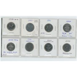 1978 sm date, 1980 near beads, 1991, two 2000 pride dot quarters and three medallions