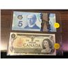 Image 1 : 1973 bank of Canada dollar bill- UNC & 2013 bank of Canada five dollar bill- CH UNC