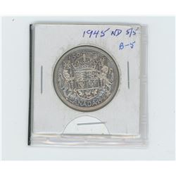1945 ND, 5/5 B5 Canada silver fifty cent coin